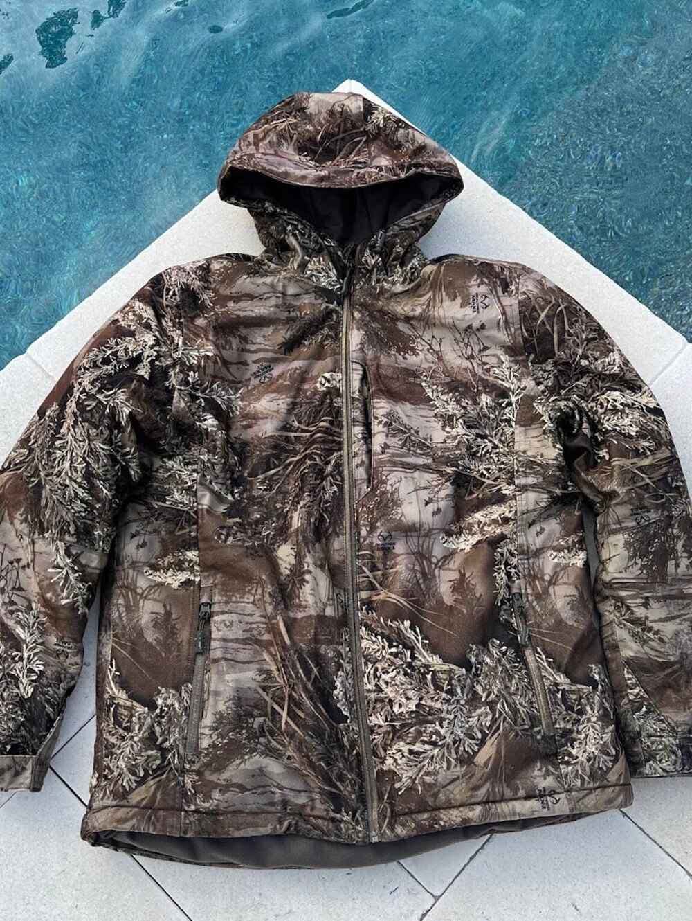 Realtree Jacket Mens Medium Brown Camouflage Hunting Canvas Outdoor Hooded Used